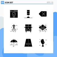 pacote de interface do usuário de 9 glifos sólidos básicos de contorno ambulância backspace páscoa elementos de design de vetores cristãos editáveis
