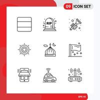 9 ícones criativos sinais e símbolos modernos da lua masjid irlanda mesquita ensolarado elementos de design de vetores editáveis