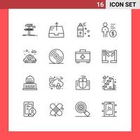 grupo de símbolos de ícone universal de 16 contornos modernos de elementos de design de vetores editáveis de gerenciamento de dinheiro de garrafa de pessoa do parque