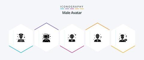 pacote de ícones de 25 glifos de avatar masculino, incluindo homem. Câmera. cliente. trabalhador. trabalhador de linha vetor
