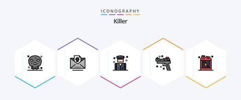 assassino 25 pacote de ícones de linha preenchida, incluindo inflamável. armas. negócios. pistola. arma de fogo vetor