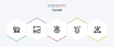 Pacote de ícones de 25 linhas do Canadá, incluindo acampamento. Canadá. ártico. weld. floresta vetor