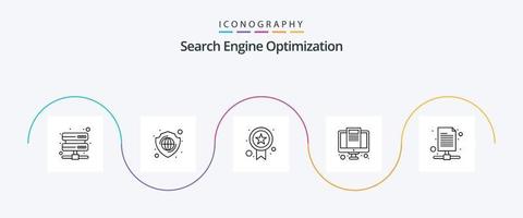 pacote de ícones seo line 5 incluindo servidor. documento. qualidade. base de dados. tela vetor