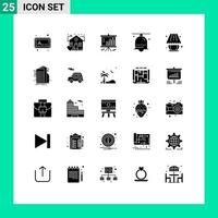 Pacote de glifos sólidos de 25 interfaces de usuário de sinais e símbolos modernos de anel de lâmpada sino de notificação de dólares elementos de design de vetores editáveis