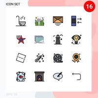 16 interface do usuário pacote de linhas preenchidas com cores planas de sinais e símbolos modernos de bandeira de design e-mail troca americana elementos de design de vetores criativos editáveis
