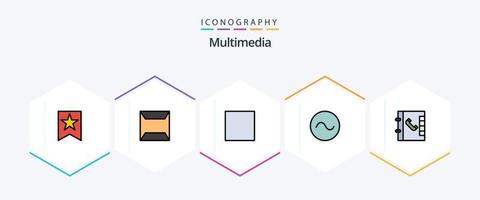 pacote de ícones multimídia com 25 linhas preenchidas, incluindo . telefone. multimídia. Contatos. som vetor