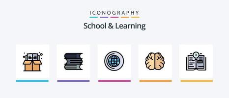 escola e linha de aprendizagem cheia de 5 ícones incluindo . Educação. Educação. marca páginas. Educação. design de ícones criativos vetor