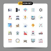 conjunto de pictogramas de 25 cores planas simples de dados de página de nuvem de relatório de engrenagem elementos de design vetorial editáveis vetor
