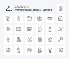 investimento analítico e pacote de ícones de 25 linhas do Balanced Scorecard, incluindo financeiro. pasta. plantar. trabalhar. produtividade vetor