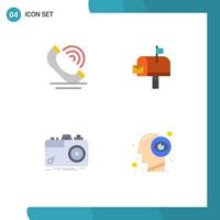 pacote de 4 sinais e símbolos de ícones planos modernos para mídia impressa na web, como serviços de fotografia de chamada, caixa de correio, elementos de design de vetores editáveis