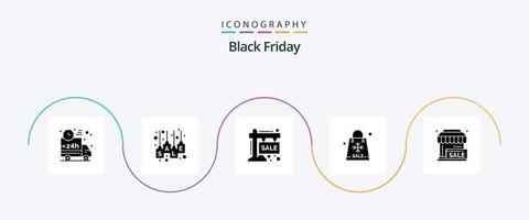 Black Friday Glyph 5 Icon Pack, incluindo temporada. bolsa. etiqueta de venda. temporada. oferta vetor