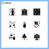 9 ícones criativos sinais e símbolos modernos de seta quatro grupos de música de dedo elementos de design de vetores editáveis