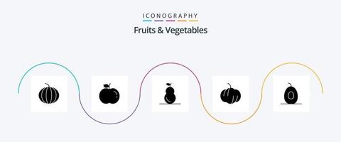 pacote de ícones de glifo 5 de frutas e legumes, incluindo . abóbora. vetor