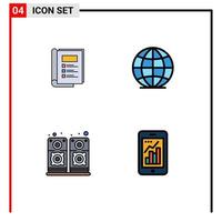 conjunto de 4 sinais de símbolos de ícones de interface do usuário modernos para relatório de alto-falante de livro análise mundial elementos de design de vetores editáveis