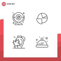 pacote de interface do usuário de 4 cores planas básicas de linha preenchida do gráfico de computador do cam pot elementos de design vetorial editáveis do canadá vetor