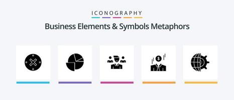 elementos de negócios e símbolos metáforas glifo 5 pacote de ícones incluindo globo. dinheiro. equipe. homem. homem de negocios. design de ícones criativos vetor