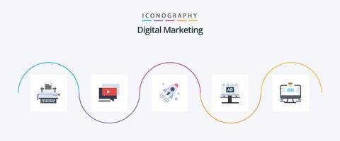 pacote de ícones de 5 planos de marketing digital, incluindo banner. de Anúncios. vídeo. projeto. negócios vetor