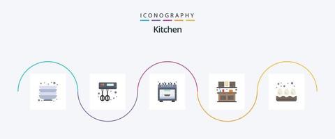 pacote de ícones de cozinha plana 5 incluindo . ovos. forno. ovo. cozinha vetor