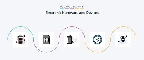 linha de dispositivos cheia de pacote de ícones plana 5 incluindo sinal. Bluetooth. móvel. filme. filme vetor