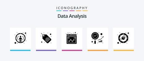 pacote de ícones de glifo 5 de análise de dados, incluindo banco de dados. gráfico. negócios. procurar. análise. design de ícones criativos vetor