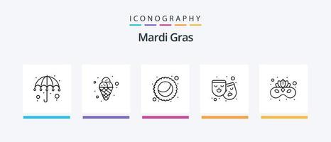 Mardi Gras Line 5 Icon Pack incluindo . lua. diamante. Carnaval. romance. design de ícones criativos vetor