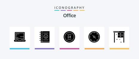 Pacote de ícones Office Glyph 5, incluindo mesa de trabalho. escritório. on-line. mesa. medidor. design de ícones criativos vetor