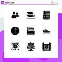 pacote de interface do usuário de 9 glifos sólidos básicos de arquivos até símbolos de favoritos relatam elementos de design de vetores editáveis