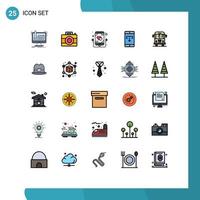 25 ícones criativos, sinais e símbolos modernos de tecnologia de download de aplicativos móveis, dados, música, elementos de design vetorial editáveis vetor