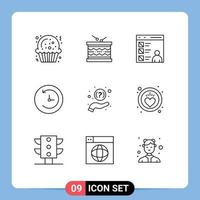 9 símbolos de sinais de contorno universal de ajuda, desenvolvimento de relógio de aplicativo de máquina do tempo, elementos de design de vetores editáveis