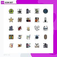 25 interface do usuário linha cheia pacote de cores planas de sinais e símbolos modernos de setas lesão cinema hospital carretel elementos de design de vetores editáveis