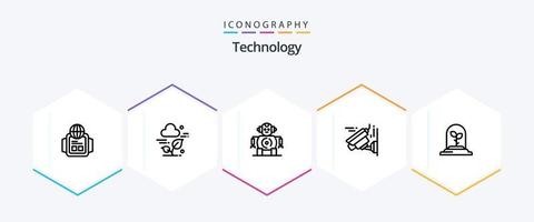 pacote de ícones de 25 linhas de tecnologia, incluindo . plantar. robótica. folha. tecnologia vetor