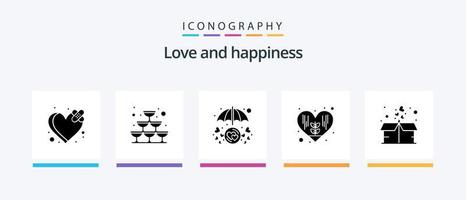 pacote de ícones de glifo de amor 5, incluindo presente. amor. coração. coração. guarda-chuva. design de ícones criativos vetor