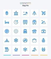 mapa criativo pin 25 pacote de ícones azuis, como cama. férias. feriado. viagem. árvore vetor