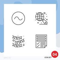 4 ícones criativos sinais modernos e símbolos do globo de fita senoidal celebram elementos de design de vetores editáveis de arquivo