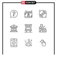 grupo de símbolos de ícone universal de 9 contornos modernos de publicidade dinheiro instituição mundial pintar elementos de design de vetores editáveis