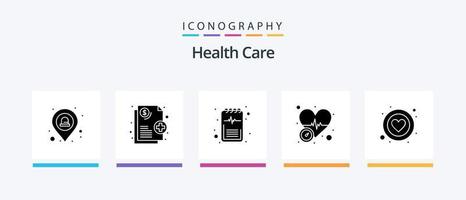 pacote de ícones de glifo 5 de cuidados de saúde, incluindo saúde. diagnóstico. pressão. sangue. design de ícones criativos vetor