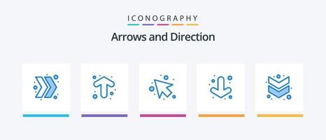 pacote de ícones de 5 setas azuis, incluindo . abaixo. acima. chevron. completo. design de ícones criativos vetor