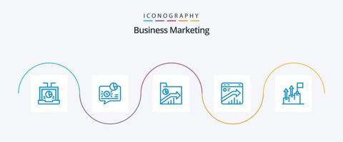 pacote de ícones azul 5 de marketing de negócios, incluindo crescimento. seta. mensagem. relatório. pasta vetor