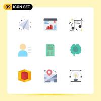 conjunto de cores planas de interface móvel de 9 pictogramas de planilha de felicidade de negócios financeiros pessoa editável elementos de design vetorial vetor
