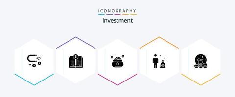 pacote de ícones de 25 glifos de investimento, incluindo investimento. investidor. seguro. investimento. salvando vetor