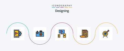 linha de design preenchida com 5 ícones planos, incluindo . projeto. meta. alvo vetor