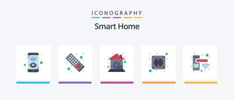 pacote de ícones smart home flat 5 incluindo botão. inteligente. energia. soquete. elétrico. design de ícones criativos vetor