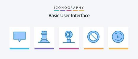 pacote básico de ícones azuis 5, incluindo . máquina do tempo. procurar. relógio. definir. design de ícones criativos vetor