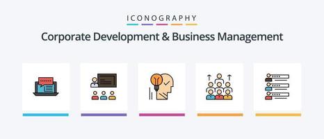 a linha de desenvolvimento corporativo e gerenciamento de negócios preencheu o pacote de 5 ícones, incluindo humano. funcionário. conquista. montanha. design de ícones criativos vetor