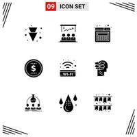 9 ícones criativos sinais modernos e símbolos de sinal wi-fi pousando sinal público dinheiro editável elementos de design vetorial vetor