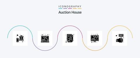 pacote de ícones de glifo 5 de leilão, incluindo lance. lei. on-line. justiça. martelo da corte vetor