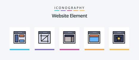 a linha de elementos do site preencheu o pacote de 5 ícones, incluindo o sul. abaixo. local na rede Internet. seta. local na rede Internet. design de ícones criativos vetor