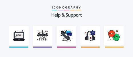 linha de ajuda e suporte cheia de 5 ícones, incluindo mundo. Serviços. engrenagem. ajuda. Informação. design de ícones criativos vetor