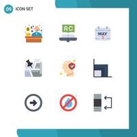 Pacote de cores planas de 9 interfaces de usuário de sinais e símbolos modernos de localização de posição de calendário de pinos cerebrais editáveis elementos de design vetorial vetor