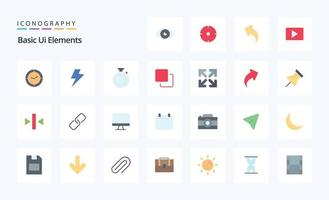 25 elementos básicos da interface do usuário pacote de ícones de cores planas vetor
